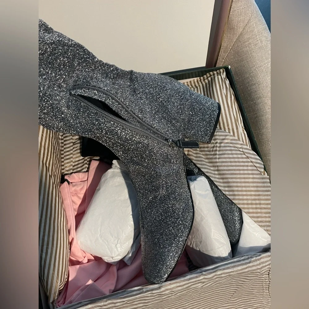 Kate Spade (Authentic) London Thigh High shimmery silver Boots US 11 M